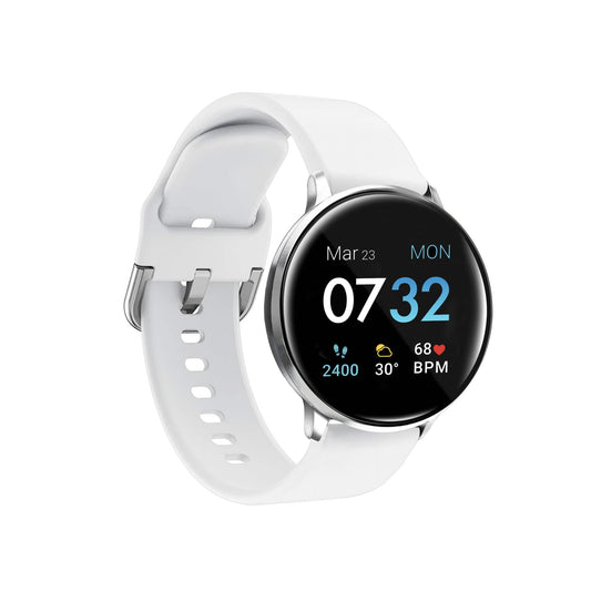 FITPRO Wearables Tech Watch FitTouch Sport Smartwatch: Silver Case with White Strap V.2020