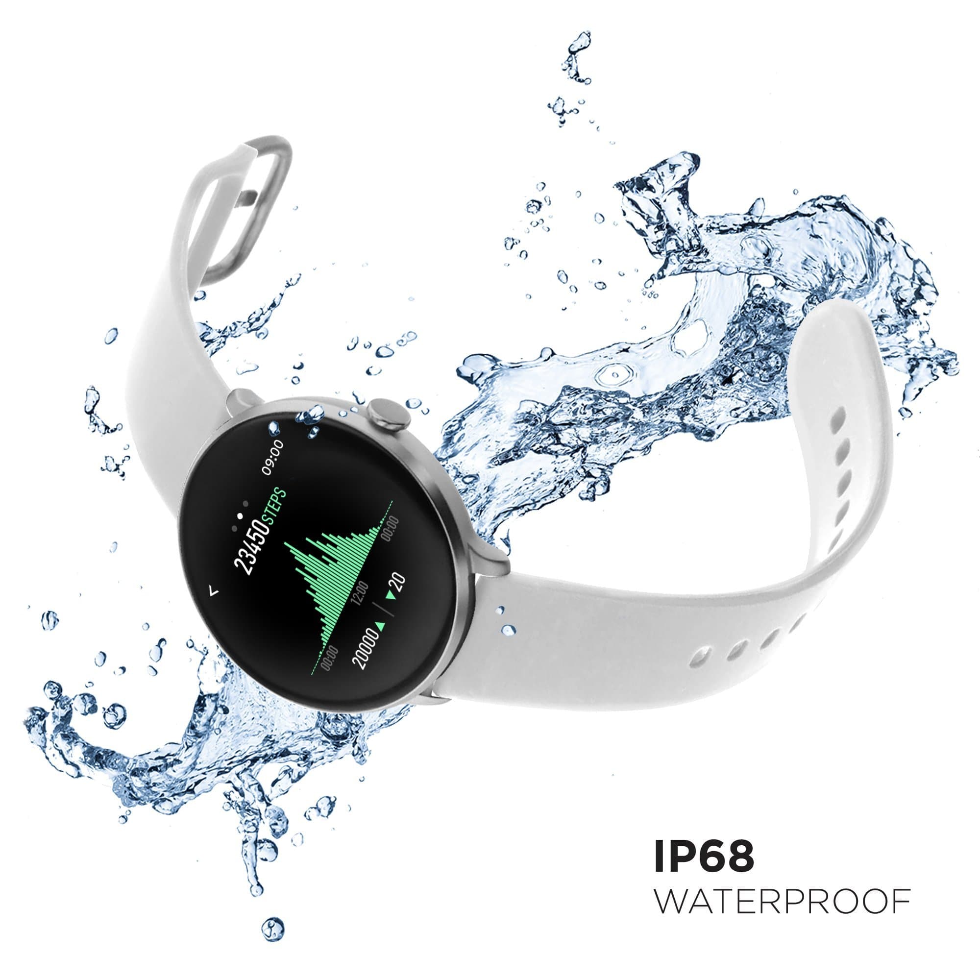 FITPRO Wearables Tech Watch FitTouch Sport Smartwatch: Silver Case with White Strap V.2020