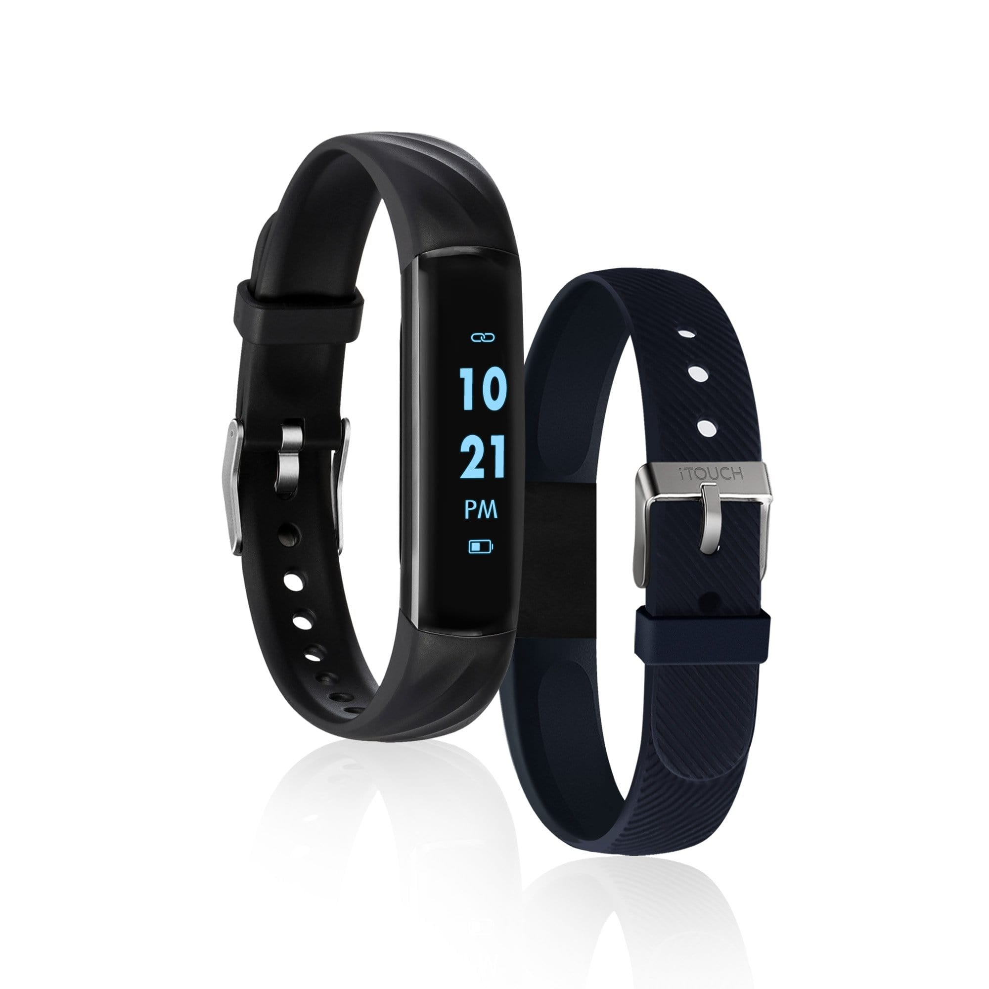 FITPRO Wearables Fitness Tracker FitTouch Slim Fitness Tracker: Black/Navy Interchangeable Straps
